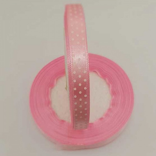 Ruban a pois rose et blanc de 10 mm au m&egrave;tre