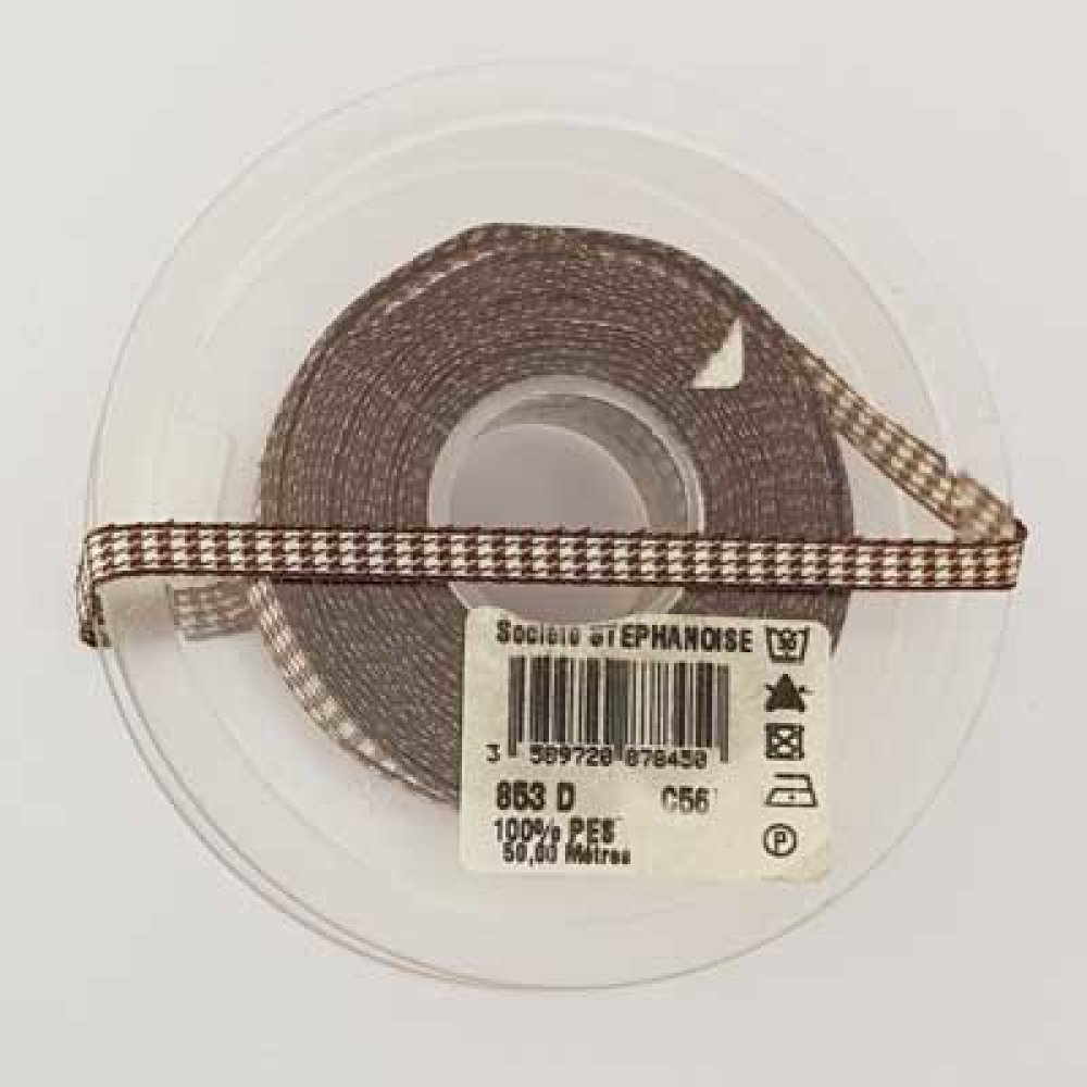 Ruban vichy marron et blanc de 06 mm 01 au m&egrave;tre