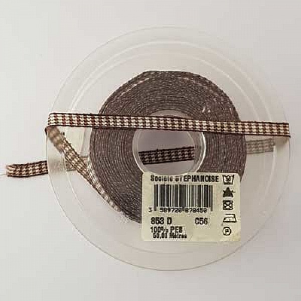 Ruban vichy marron et blanc de 06 mm 01 au m&egrave;tre