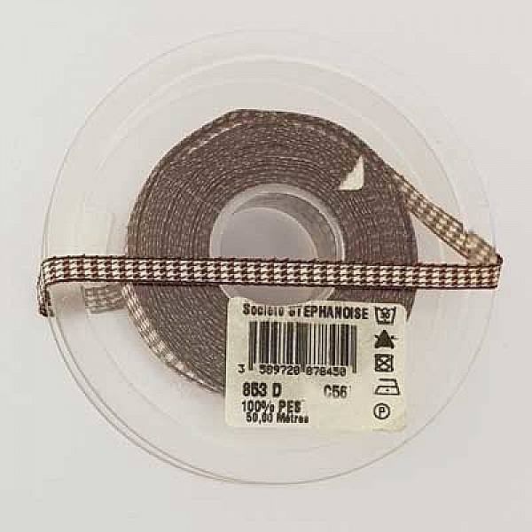 Ruban vichy marron et blanc de 06 mm 01 au m&egrave;tre