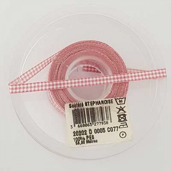 Ruban vichy rose et blanc de 06 mm au m&egrave;tre