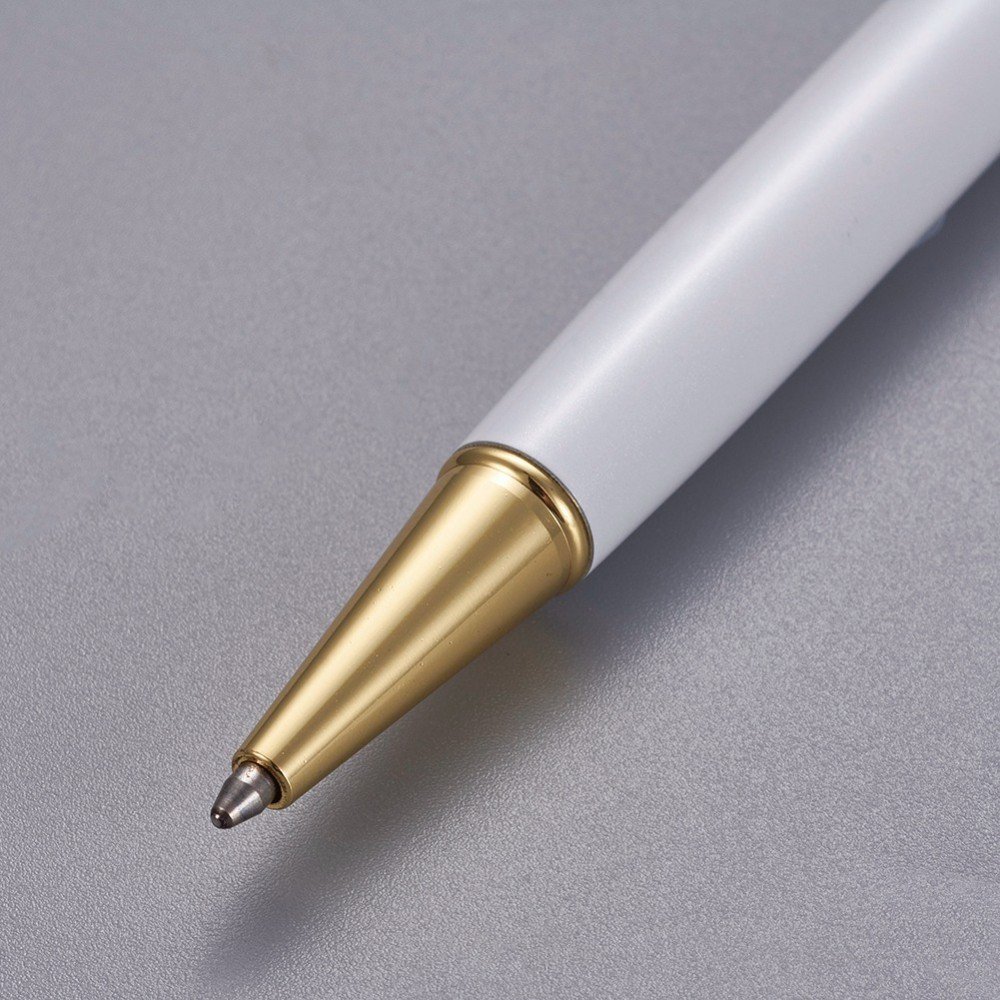 Stylo &agrave; d&eacute;corer de perles tube vide &agrave; customiser dor&eacute; blanc x 1 pi&egrave;ce