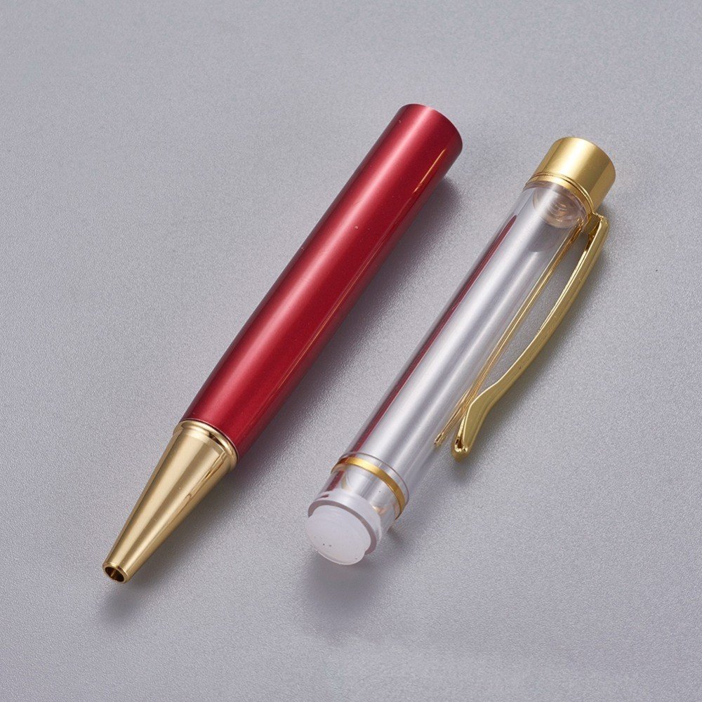Stylo &agrave; d&eacute;corer de perles tube vide &agrave; customiser dor&eacute; rouge x 1 pi&egrave;ce