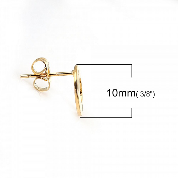 Support Boucle d'oreille puce ronde 10 mm en acier inoxydable N&deg;04 Dor&eacute;
