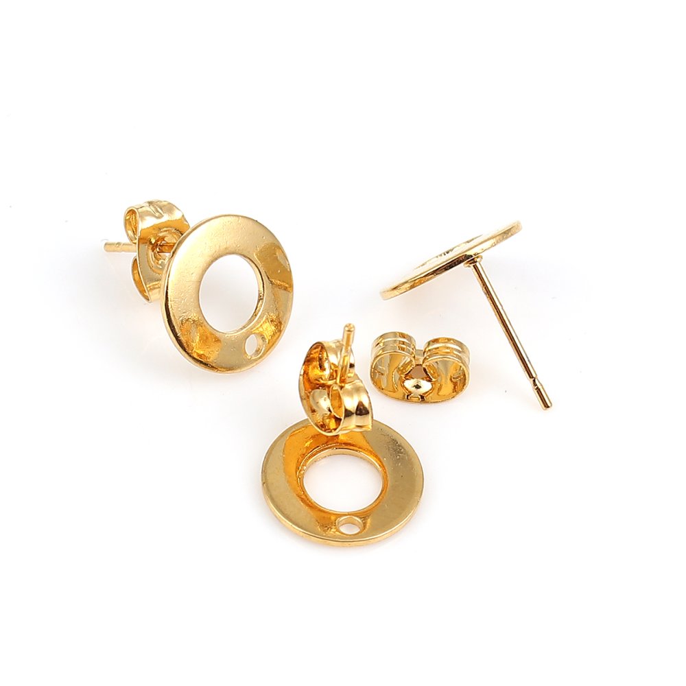 Support Boucle d'oreille puce ronde 10 mm en acier inoxydable N&deg;04 Dor&eacute;