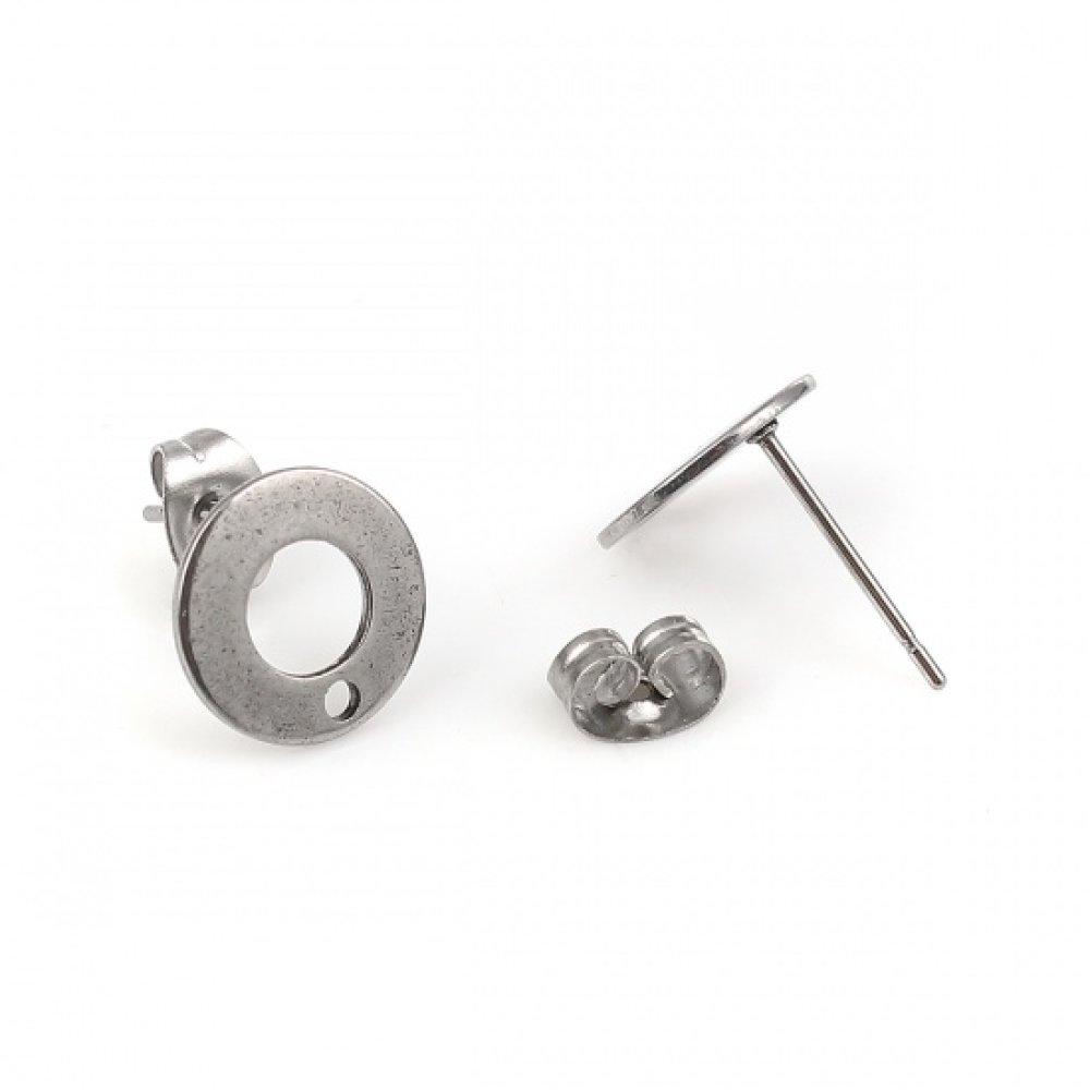 Support Boucle d'oreille puce ronde 10 mm en acier inoxydable N&deg;04 Argent