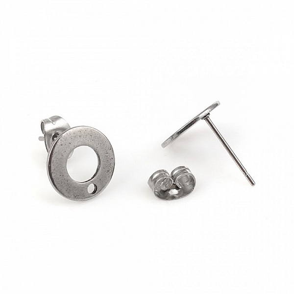 Support Boucle d'oreille puce ronde 10 mm en acier inoxydable N&deg;04 Argent