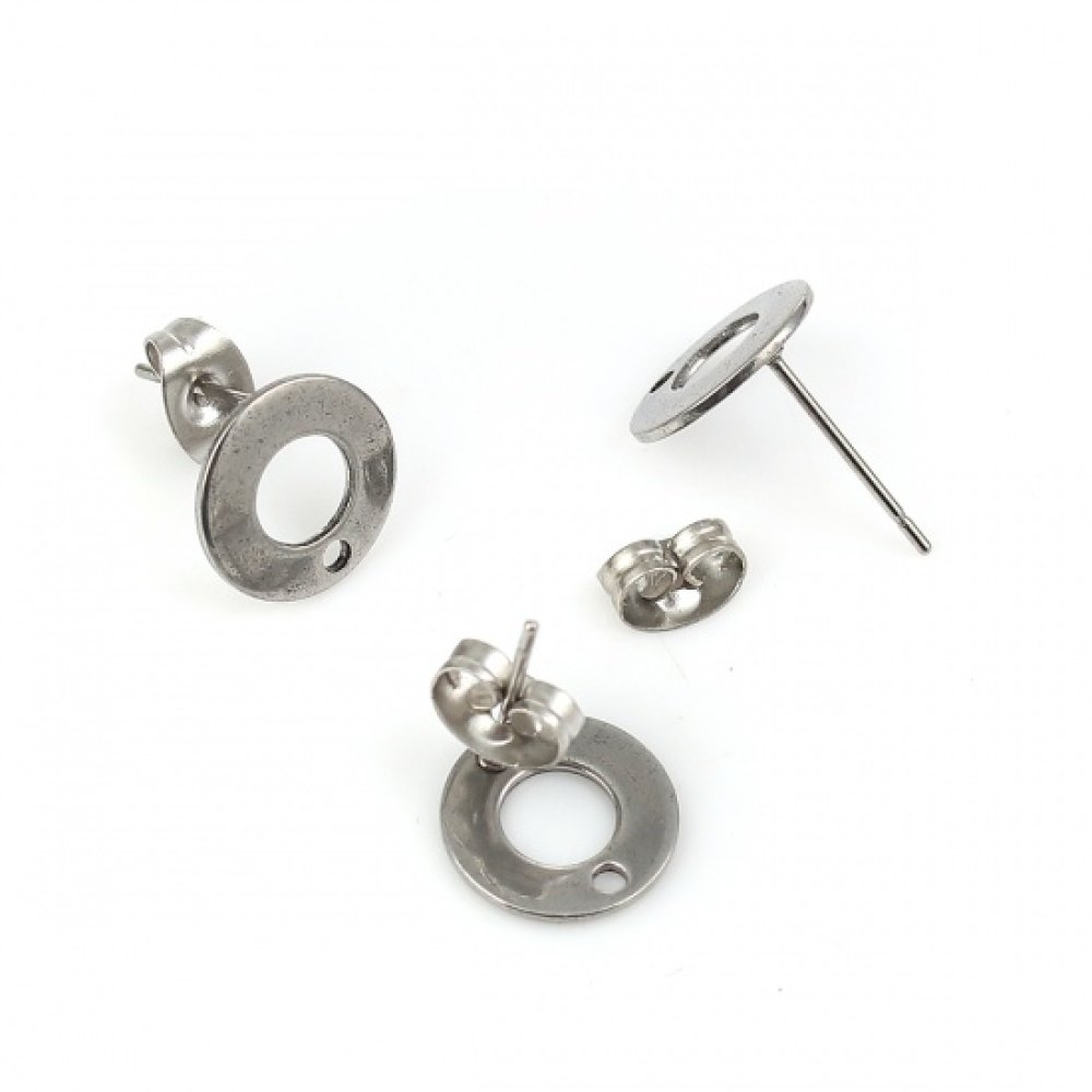 Support Boucle d'oreille puce ronde 10 mm en acier inoxydable N&deg;04 Argent