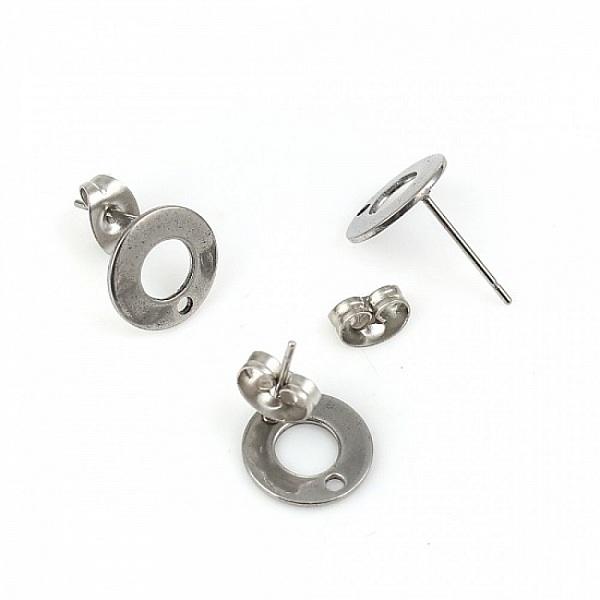 Support Boucle d'oreille puce ronde 10 mm en acier inoxydable N&deg;04 Argent