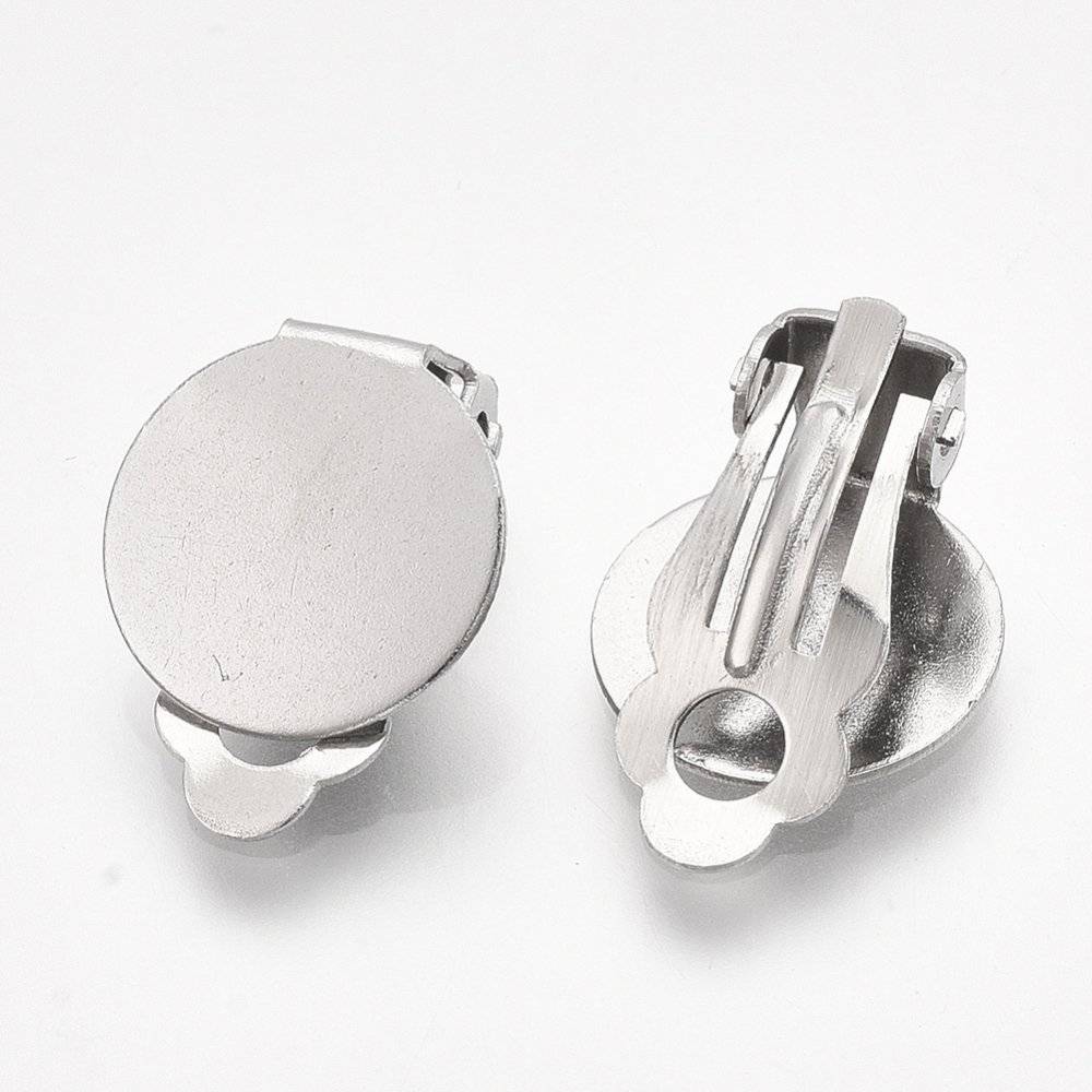 Support Boucle d'oreille Clips Plateau Acier Inoxydable Argent N&deg;02
