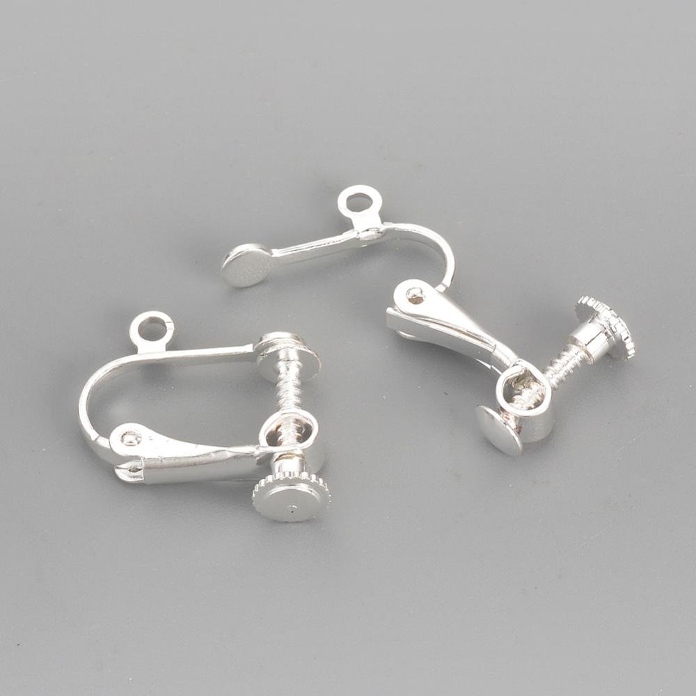 Support Boucle d'oreille Clip r&eacute;glable &agrave; vis argent&eacute; 15 x 17 mm x 5 paires