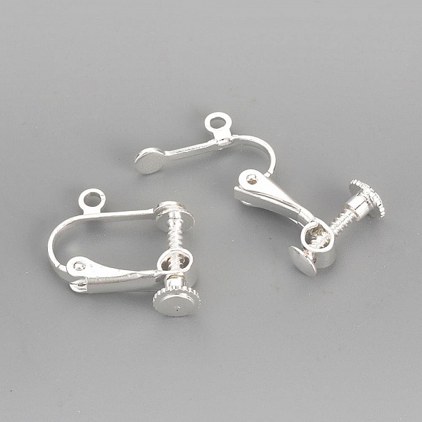 Support Boucle d'oreille Clip r&eacute;glable &agrave; vis argent&eacute; 15 x 17 mm x 5 paires