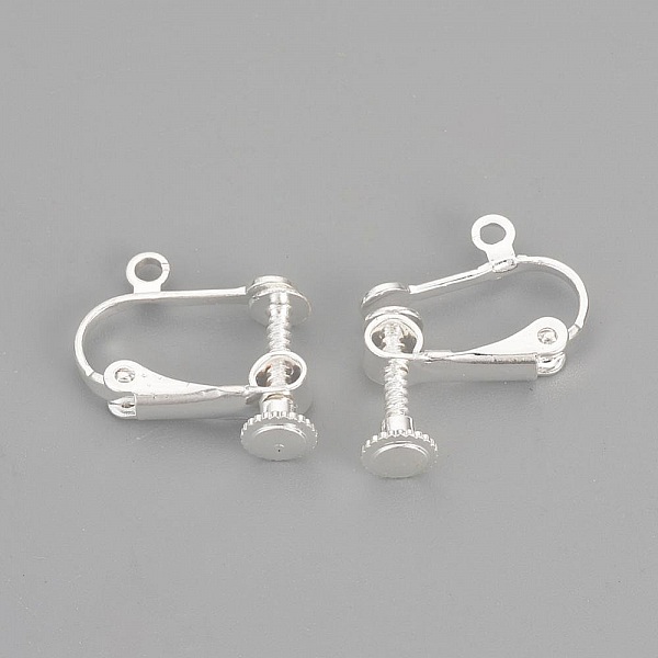 Support Boucle d'oreille Clip r&eacute;glable &agrave; vis argent&eacute; 15 x 17 mm x 5 paires