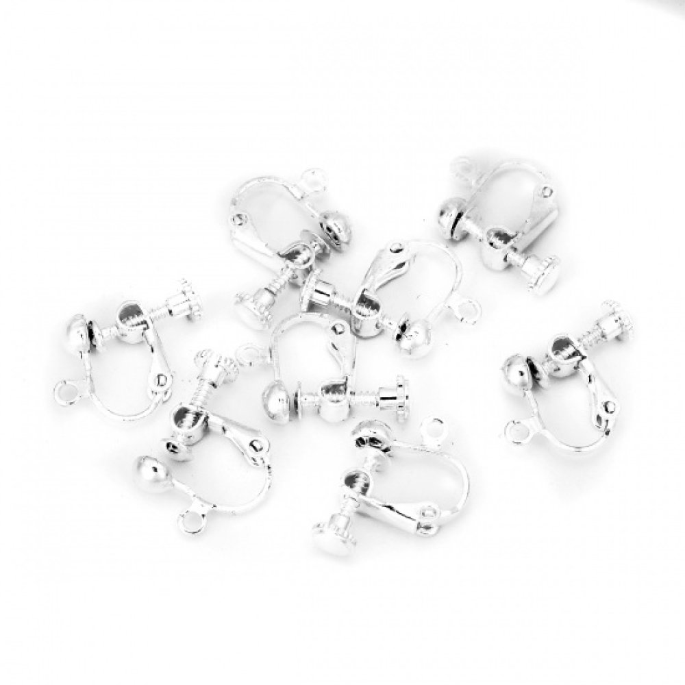 Support Boucle d'oreille Clip r&eacute;glable &agrave; vis argent&eacute; 13 x 18 mm x 1 paire