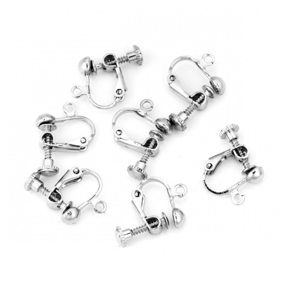 Support Boucle d'oreille Clip r&eacute;glable &agrave; vis argent Vieilli 13 x 18 mm x 1 paire