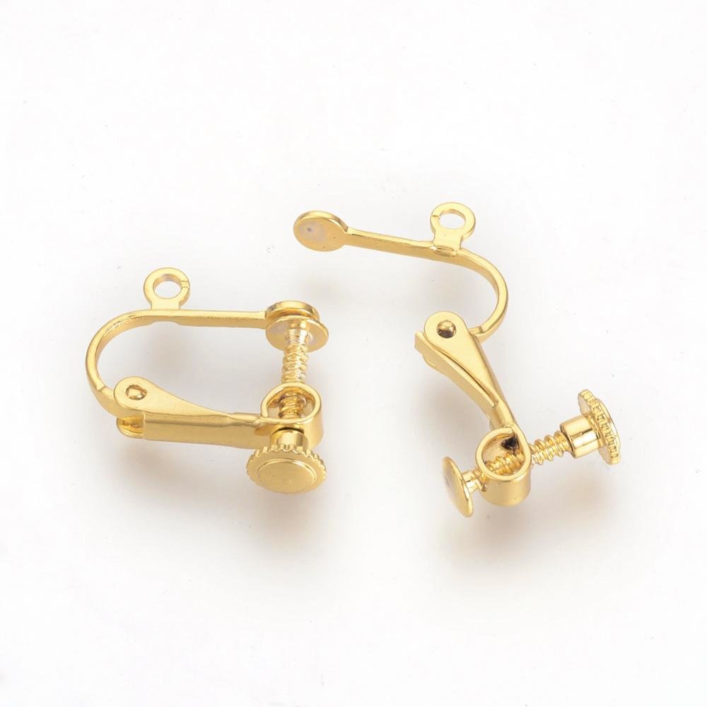 Support Boucle d'oreille Clip r&eacute;glable &agrave; vis dor&eacute; 15 x 17 mm x 1 paire