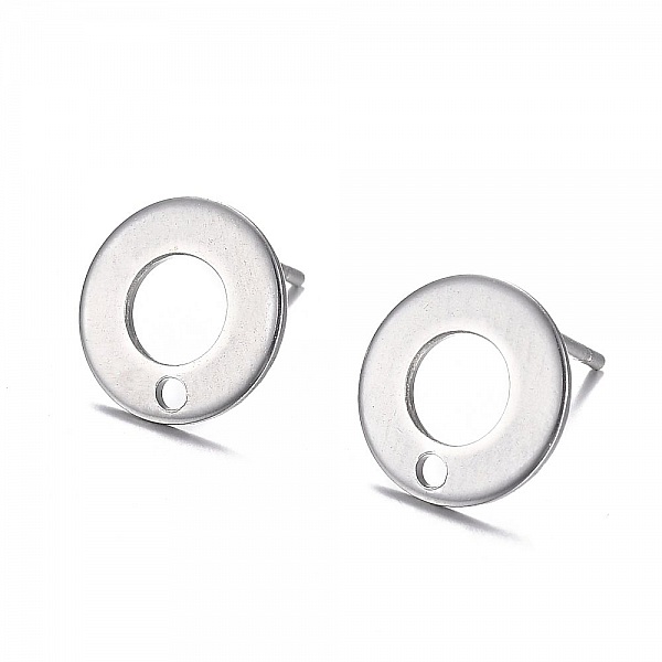 Support Boucle d'oreille puce ronde 10 mm en acier inoxydable N&deg;04-02 Argent