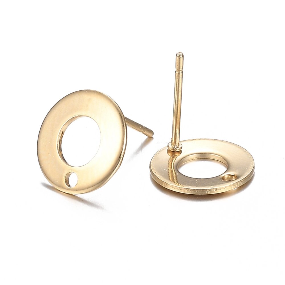Support Boucle d'oreille puce ronde 10 mm en acier inoxydable N&deg;04-02 Dor&eacute;