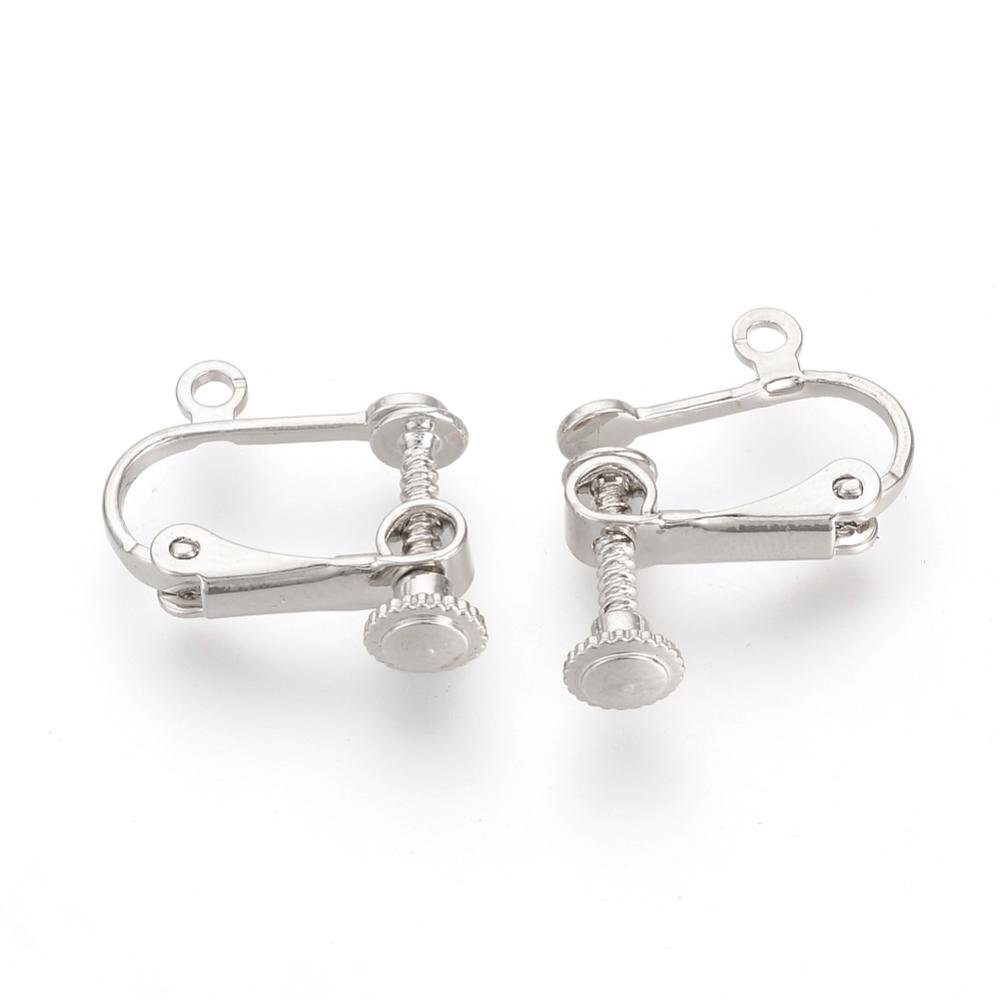 Support Boucle d'oreille Clip r&eacute;glable &agrave; vis argent Vieilli 15 x 17 mm x 5 paires