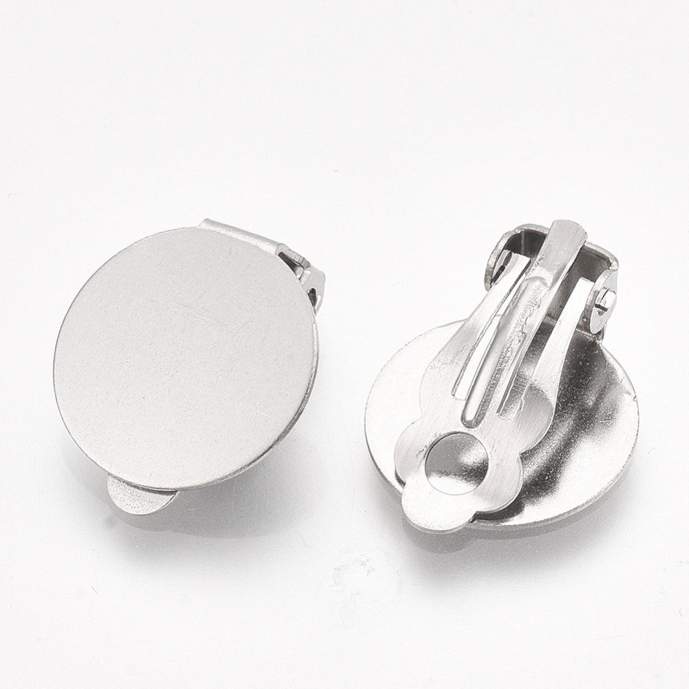 Support Boucle d'oreille Clips Plateau Acier Inoxydable Argent Vieilli N&deg;03