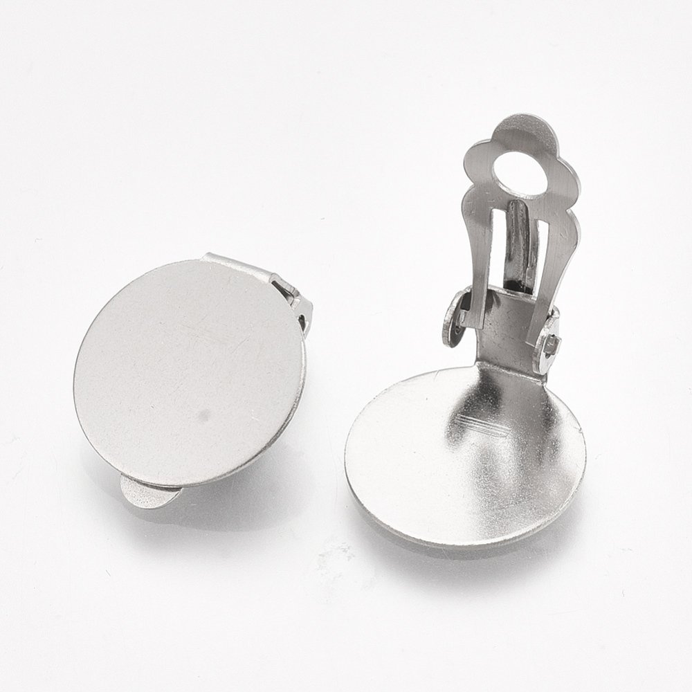Support Boucle d'oreille Clips Plateau Acier Inoxydable Argent Vieilli N&deg;03