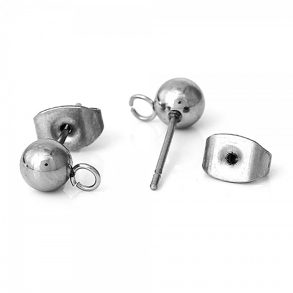Support Boucle d'oreille puce boule ronde 5 mm en acier inoxydable N&deg;03