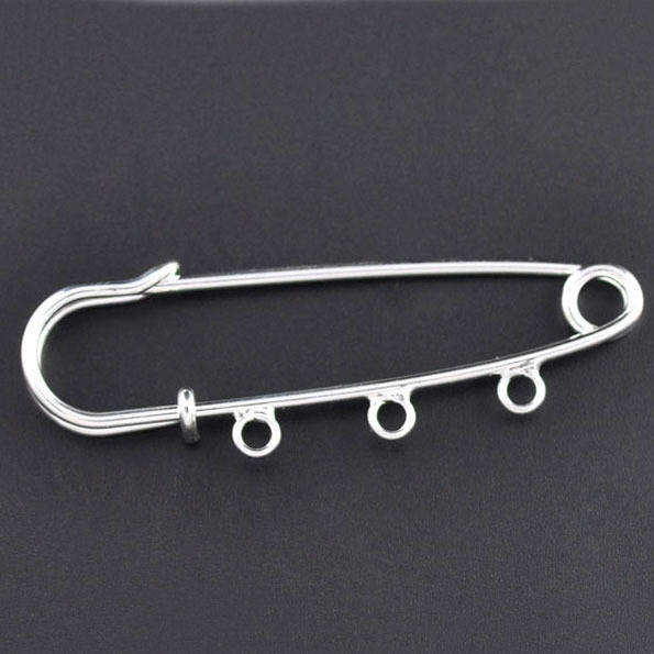 Support Broche &Eacute;pingle &agrave; Nourrice Argent&eacute; 3 anneaux 70x20mm N&deg;003-par1 