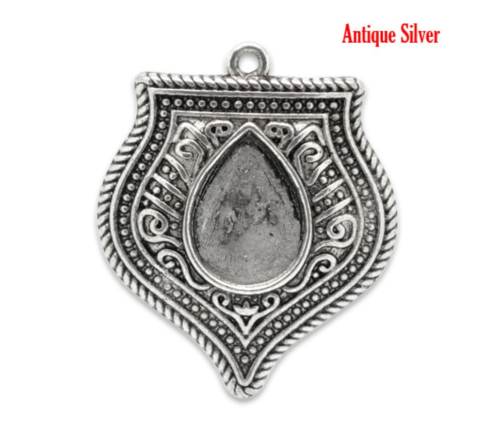 Support Cabochon Goutte N&deg;01 Argent Vieilli