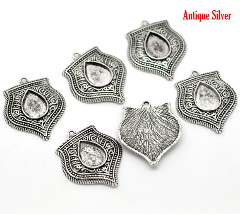 Support Cabochon Goutte N&deg;01 Argent Vieilli