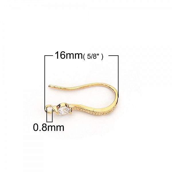 Support boucle d'oreille hameçon plaqué or avec strass 16mm.