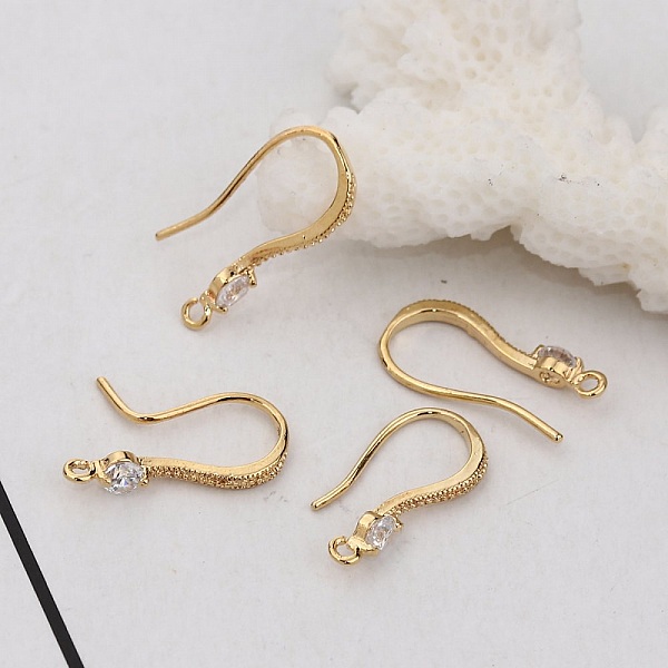 Supports boucle d'oreille hameçon plaqué or avec strass.