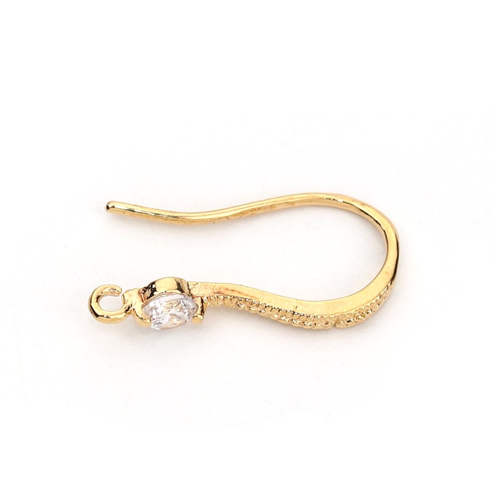 Support boucle d'oreille hameçon plaqué or avec strass.