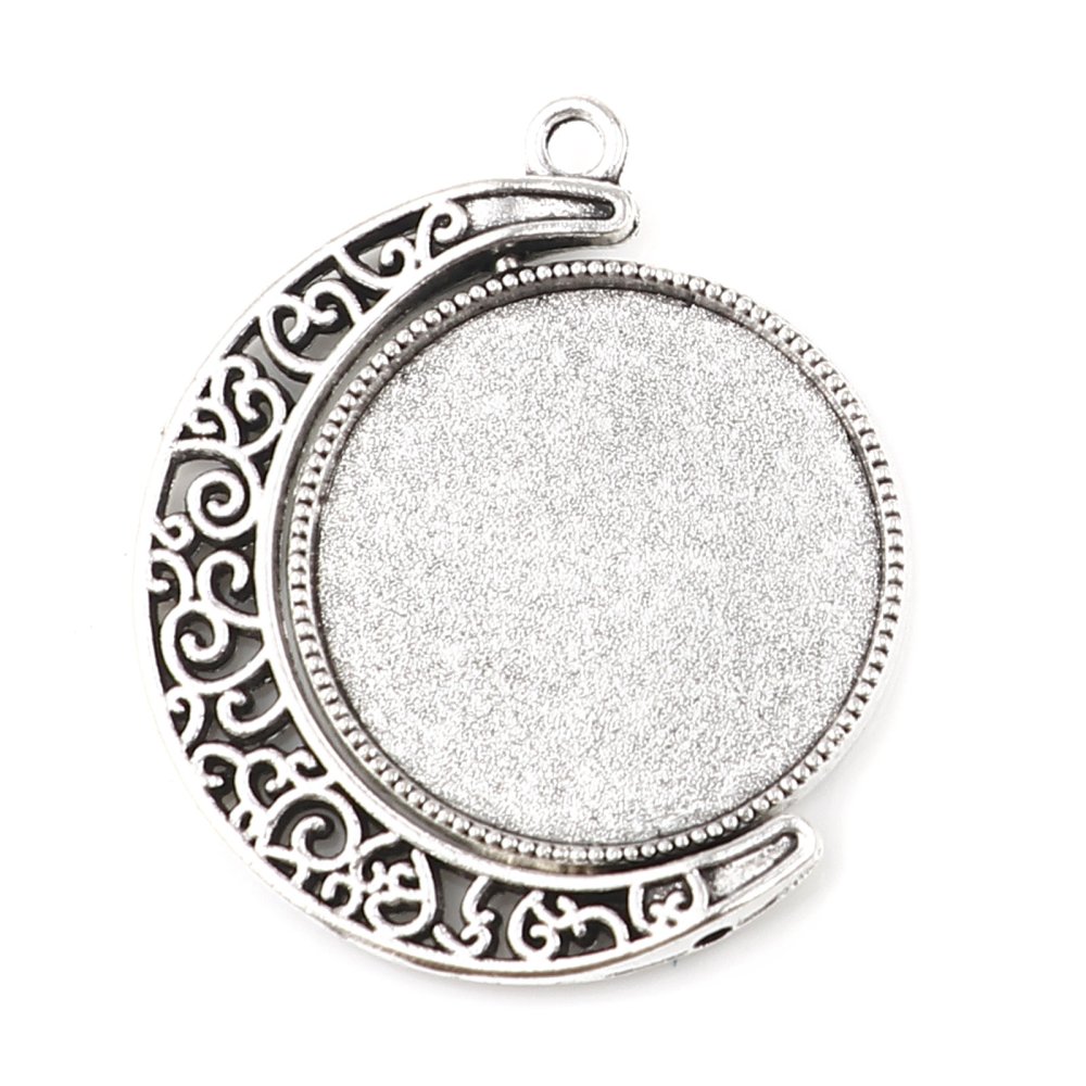Support cabochon 25 mm rotatif N&deg;01 argent vieilli