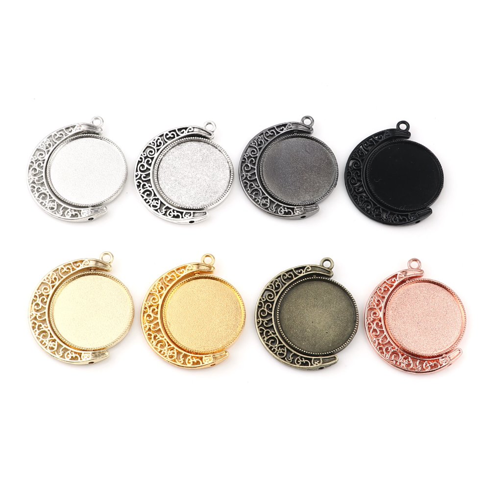 Support cabochon 25 mm rotatif N&deg;01 argent vieilli