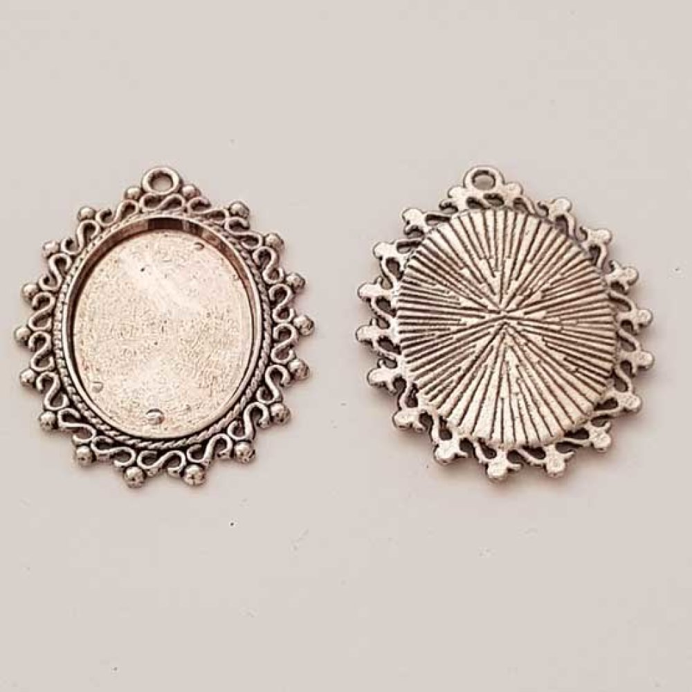 Support cabochon Ovale de 25 X 18 mm Argent Vieilli N&deg;01