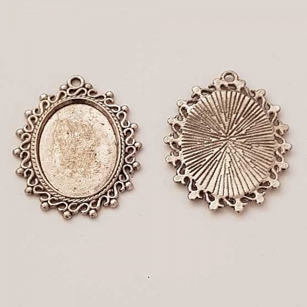 Support cabochon Ovale de 25 X 18 mm Argent Vieilli N&deg;01