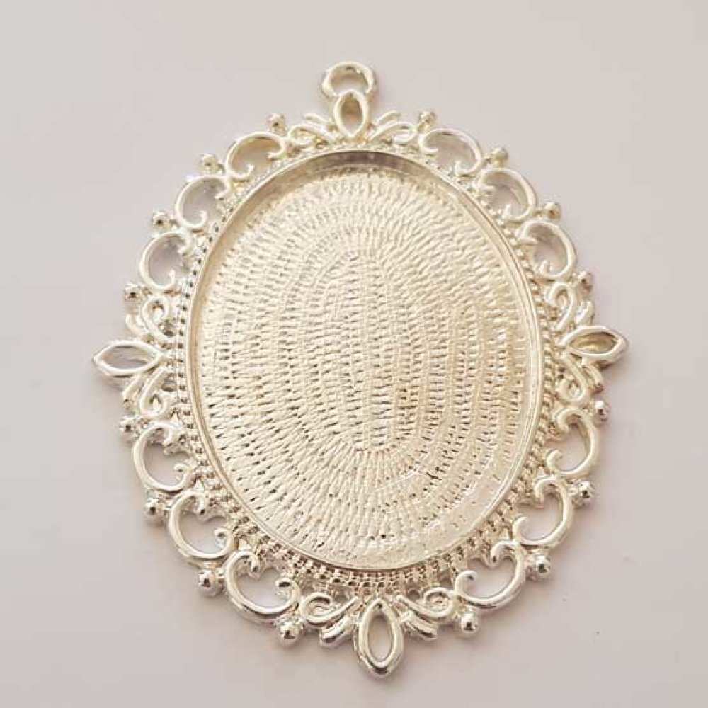 Support cabochon Ovale de 40 X 30 mm Argent N&deg;01