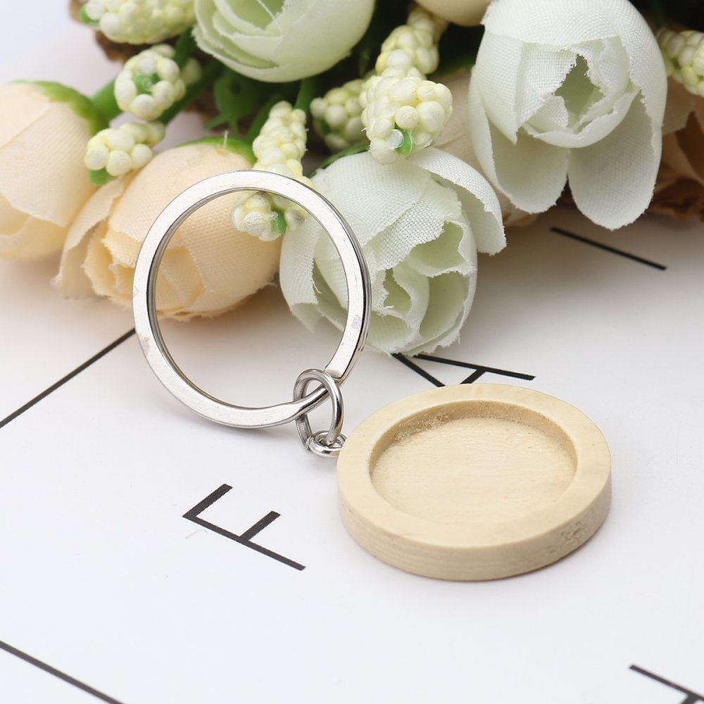 Support cabochon Porte cl&eacute; 20 mm Bois N&deg;01