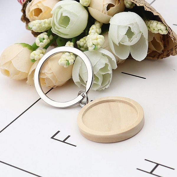 Support cabochon Porte cl&eacute; 25 mm Bois N&deg;01