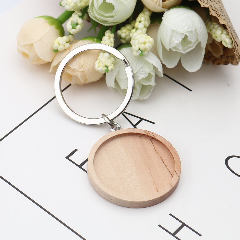 Support cabochon Porte cl&eacute; 30 mm Bois N&deg;01