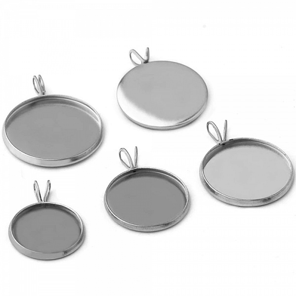 Support cabochon rond 16 mm Acier Inoxydable argent vieilli N&deg;06