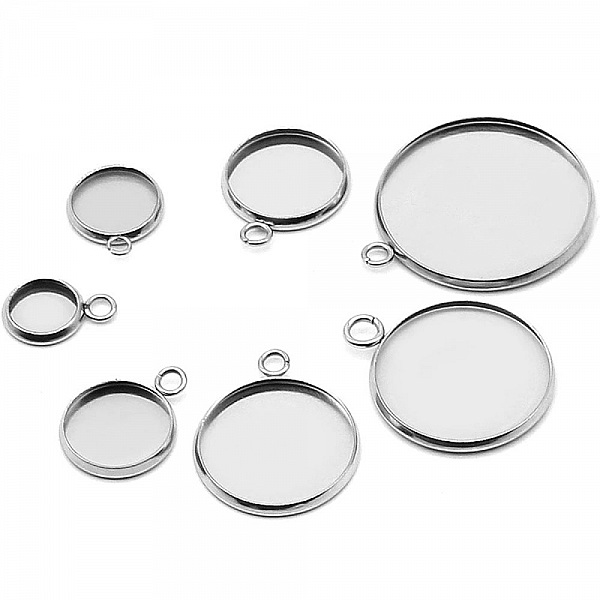 Support cabochon rond 10 mm Acier Inoxydable N&deg;05 Anneau Ouvert