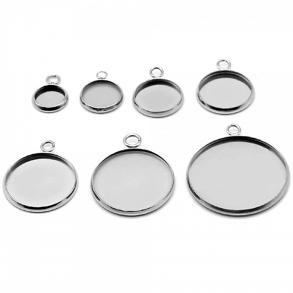 Support cabochon rond 12 mm Acier Inoxydable N&deg;05 Anneau Ouvert