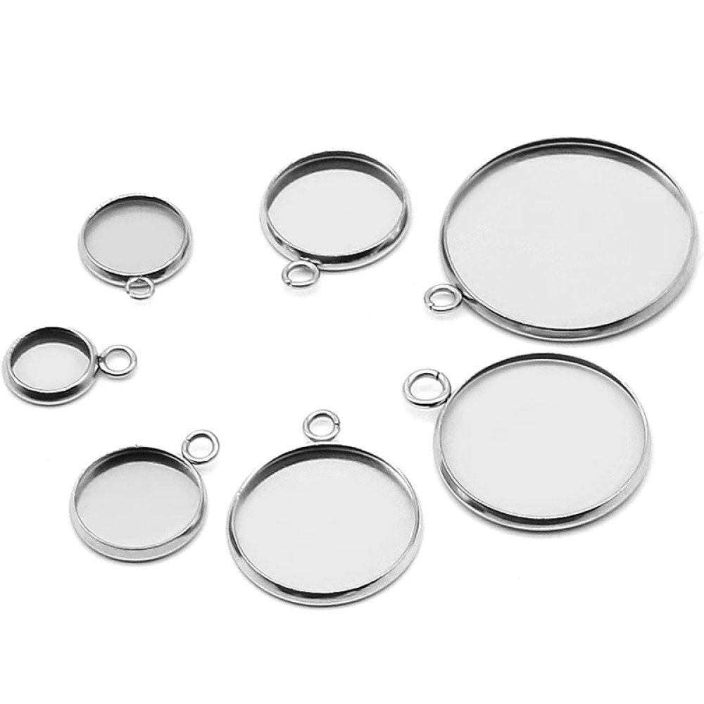 Support cabochon rond 14 mm Acier Inoxydable N&deg;05 Anneau Ouvert