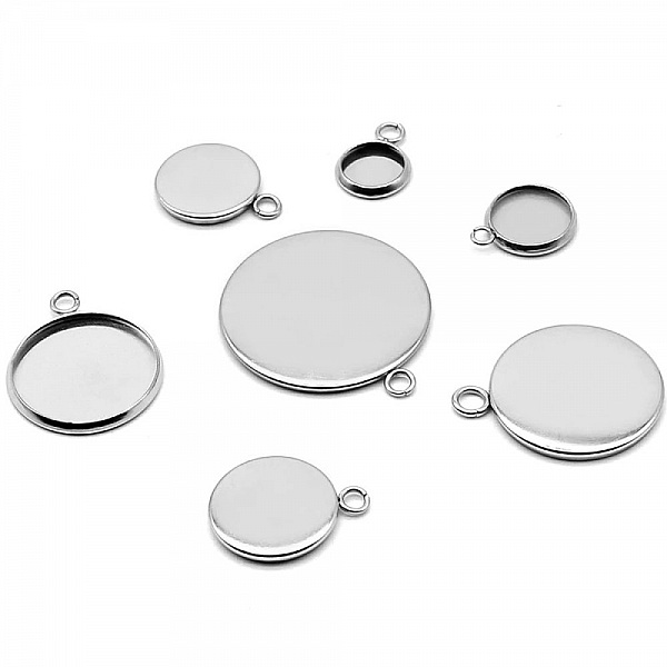 Support cabochon rond 18 mm Acier Inoxydable N&deg;05 Anneau Ouvert