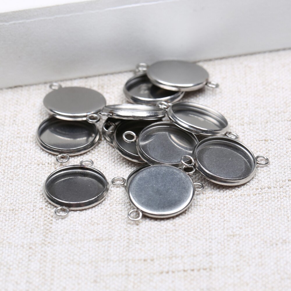 Support cabochon rond 08 mm Acier Inoxydable N&deg;03 -2 Anneaux