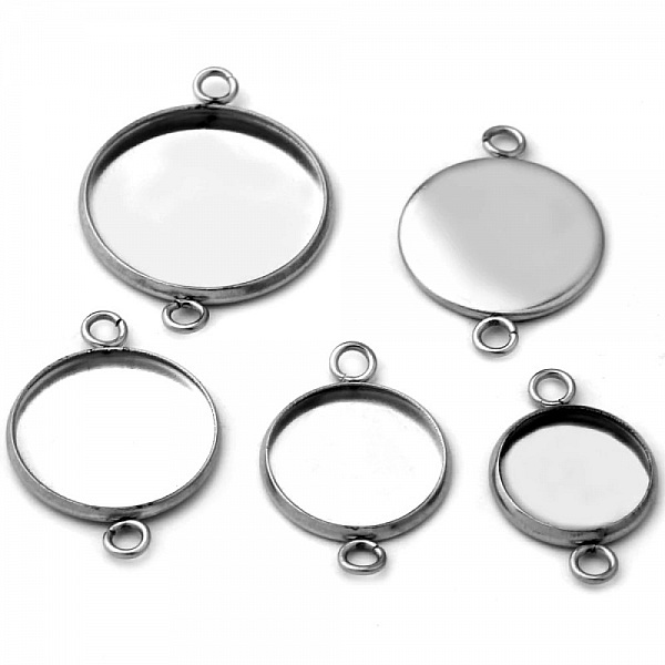 Support cabochon rond 08 mm Acier Inoxydable N&deg;03 -2 Anneaux