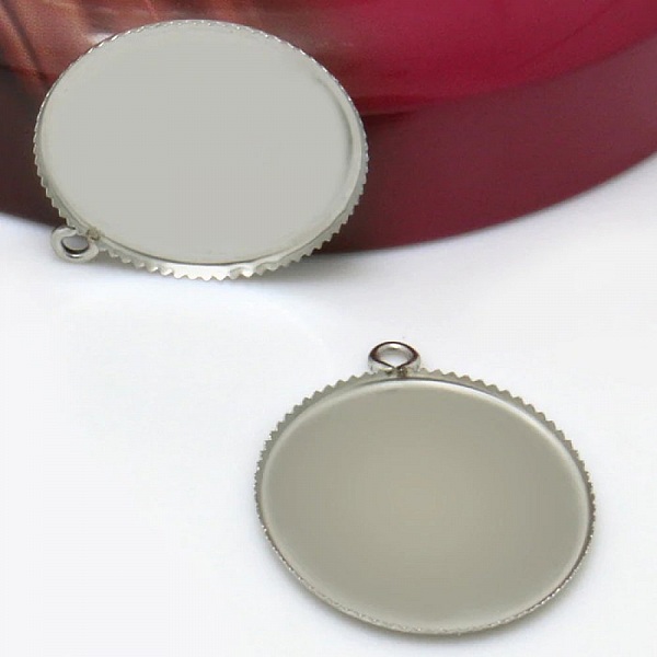 Support cabochon rond 18 mm argent Vieilli, Acier Inoxydable