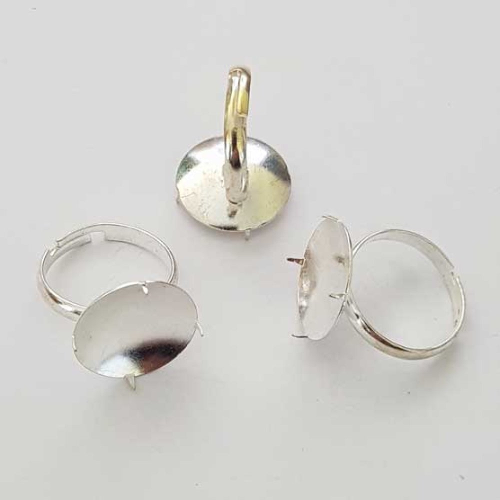 Support de bague r&eacute;glable avec plateau 4 griffes argent&eacute; N&deg;01