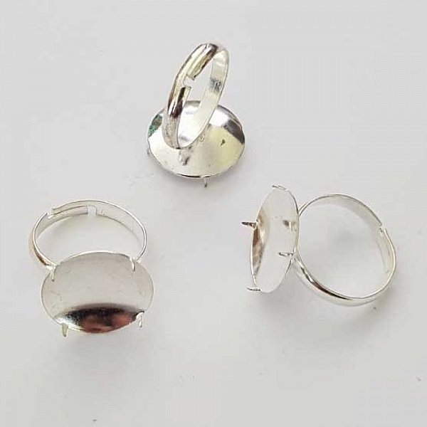 Support de bague r&eacute;glable avec plateau 4 griffes argent&eacute; N&deg;01